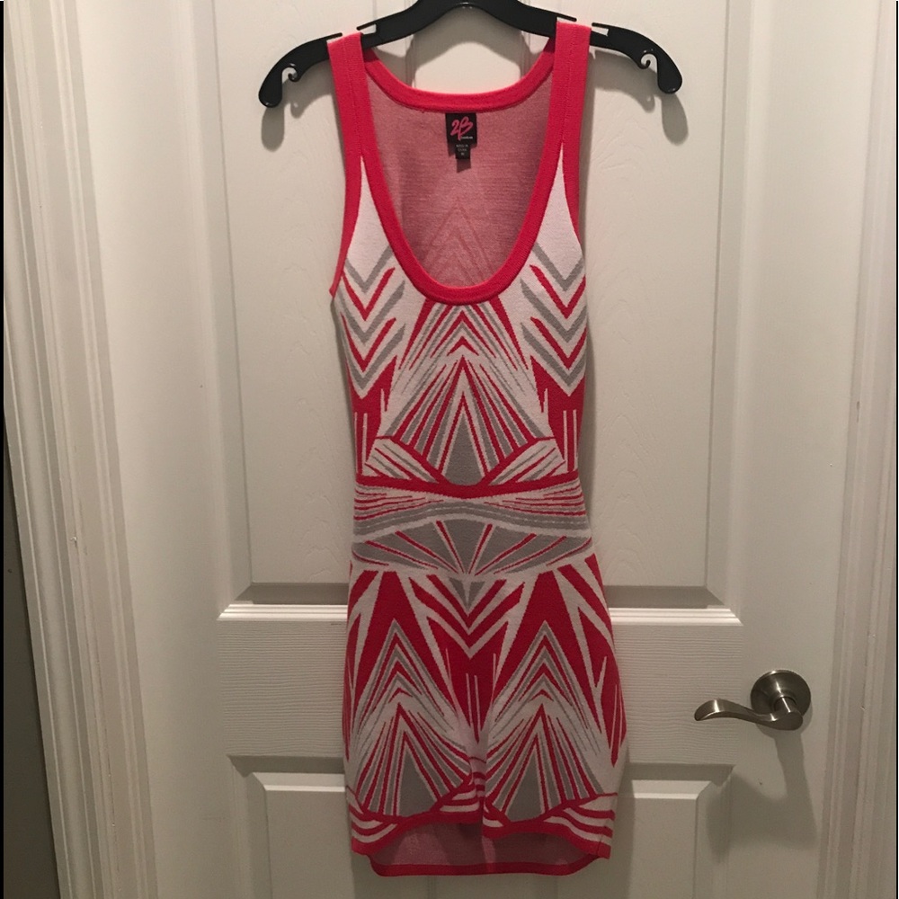 Bebe pink gray and white knit dress
